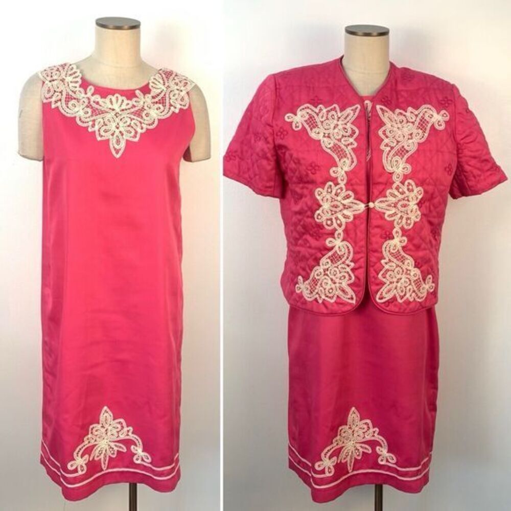 Handmade Pink w/ White Lace Detail Dress and Quilted Jacket Womens See Descripti